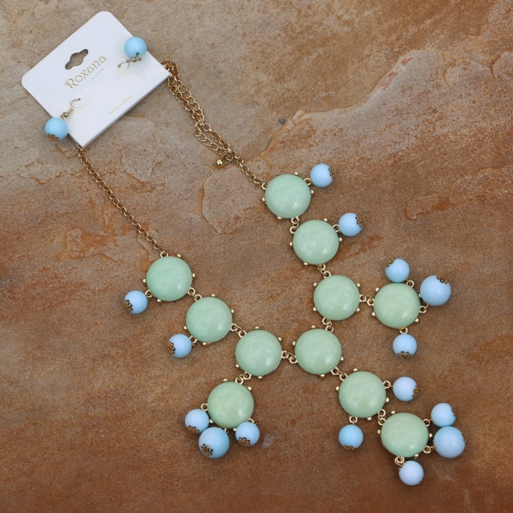 NEW Long Chunky Boho Bubble Statement Necklace Set